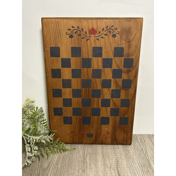 Vintage Wooden Chess Checkers Board Game Board Folk Art Country Cottage - Picture 1 of 10